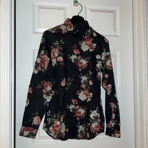 NWOT Express Extra Slim Size Small 14-14.5 DarkBlue Floral Button-Up Men’s Shirt